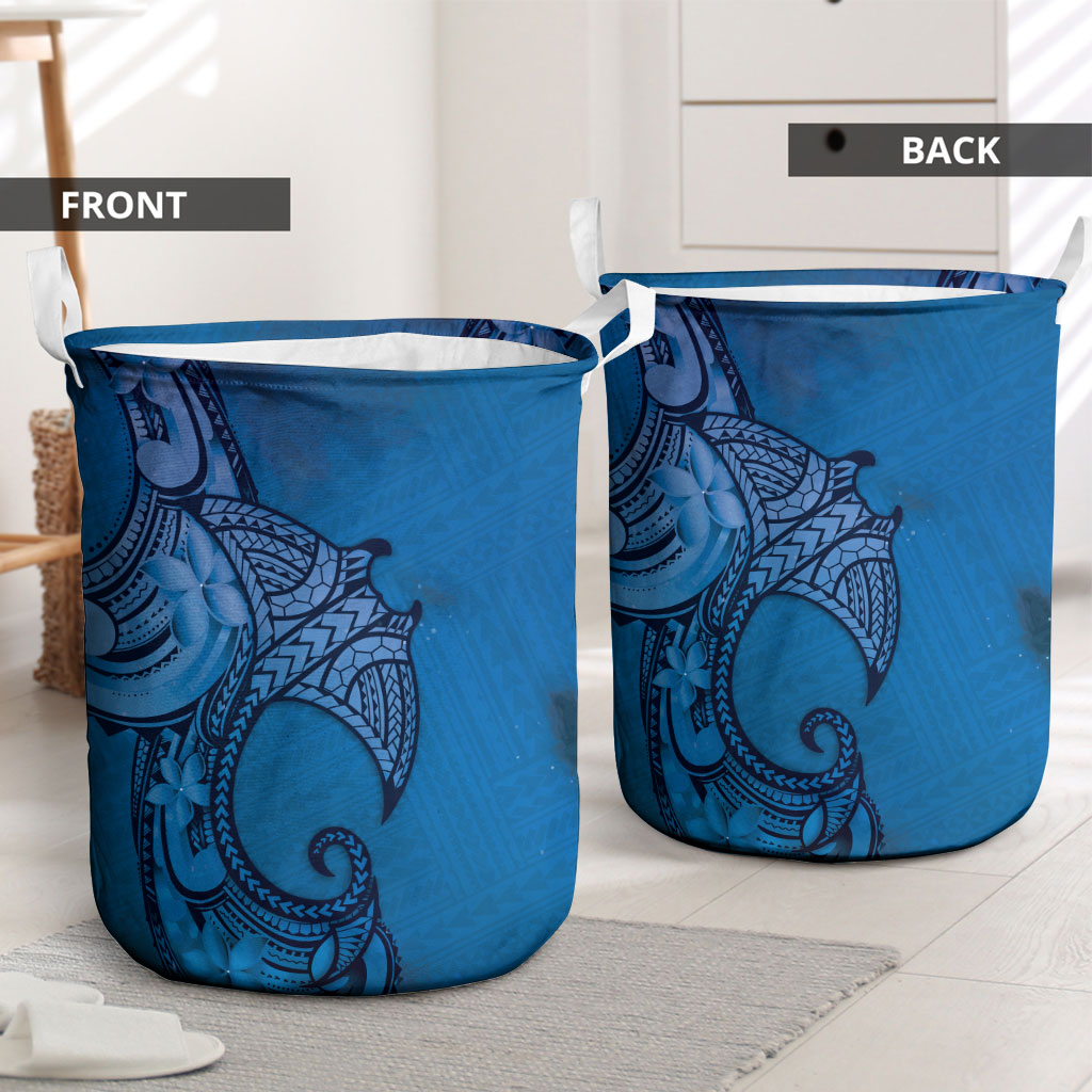 Polynesia Manta Ray Tattoo Laundry Basket Tropical Plumeria Blue Polynesian Pattern LT14 - Polynesian Pride