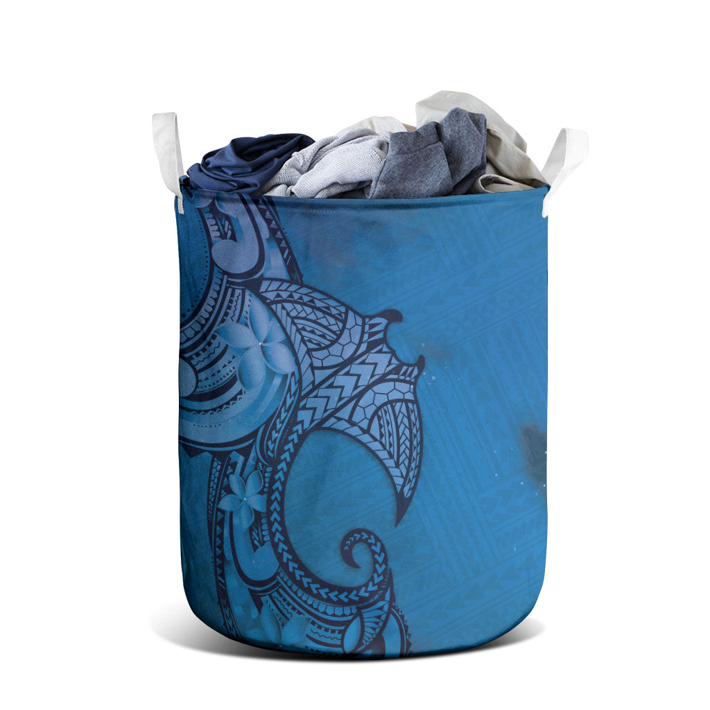 Polynesia Manta Ray Tattoo Laundry Basket Tropical Plumeria Blue Polynesian Pattern LT14 - Polynesian Pride