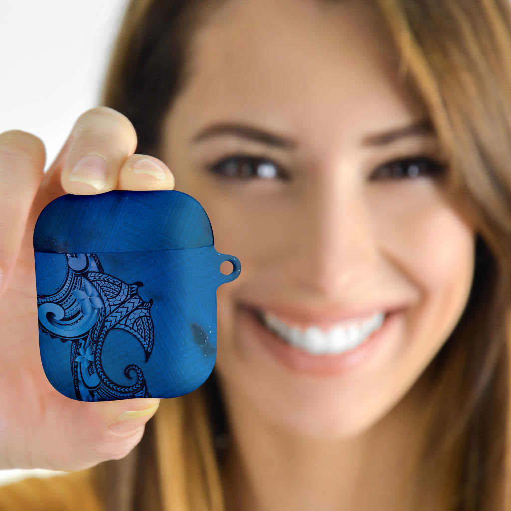 Polynesia Manta Ray Tattoo AirPods Case Tropical Plumeria Blue Polynesian Pattern LT14 - Polynesian Pride