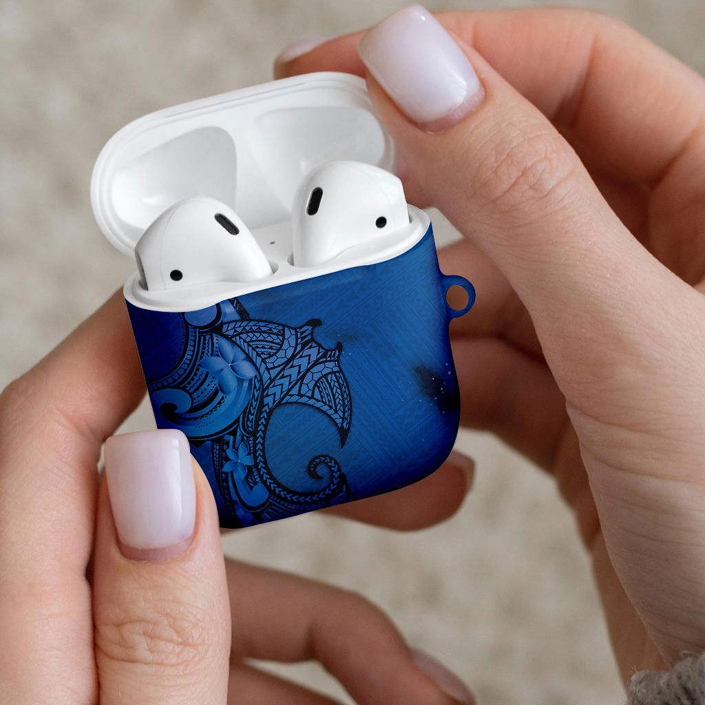 Polynesia Manta Ray Tattoo AirPods Case Tropical Plumeria Blue Polynesian Pattern LT14 - Polynesian Pride