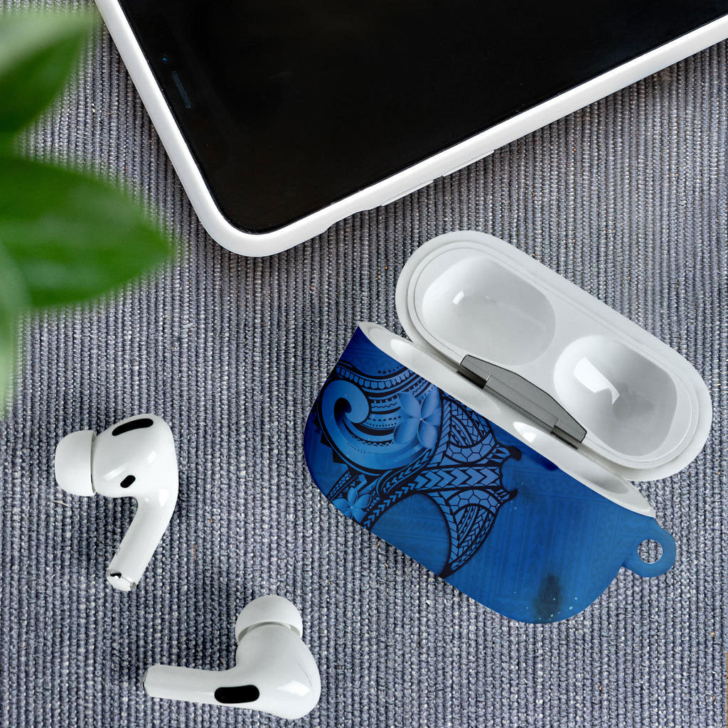 Polynesia Manta Ray Tattoo AirPods Case Tropical Plumeria Blue Polynesian Pattern LT14 - Polynesian Pride