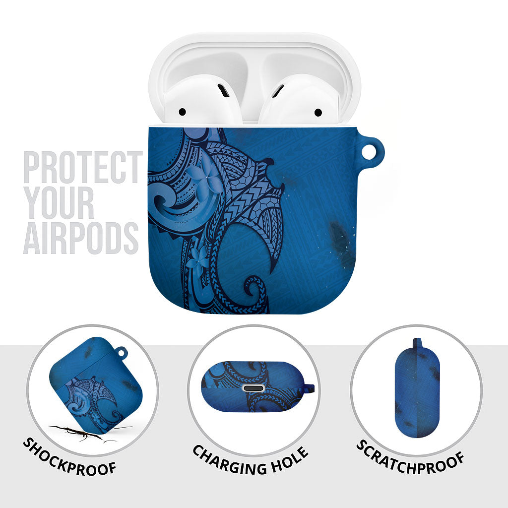 Polynesia Manta Ray Tattoo AirPods Case Tropical Plumeria Blue Polynesian Pattern LT14 - Polynesian Pride