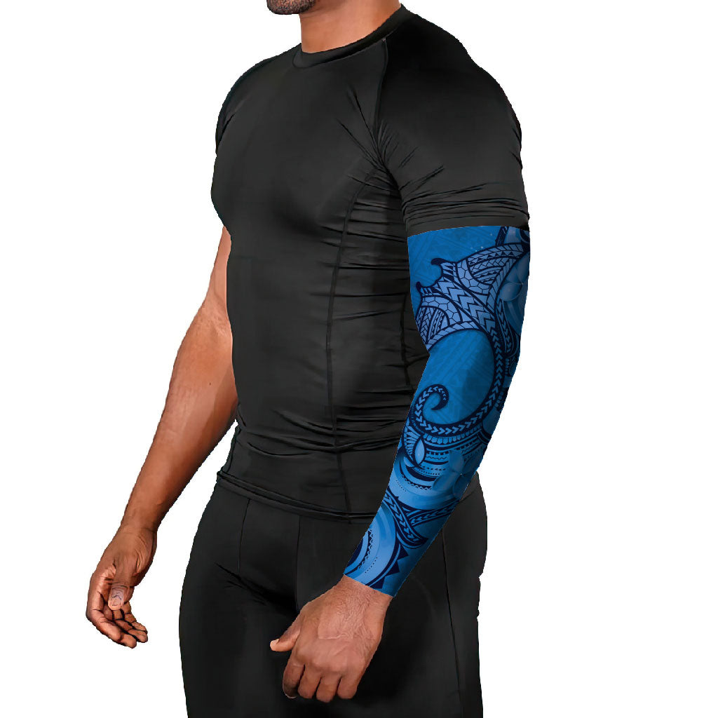 Polynesia Manta Ray Tattoo Arm Sleeves Tropical Plumeria Blue Polynesian Pattern LT14 - Polynesian Pride
