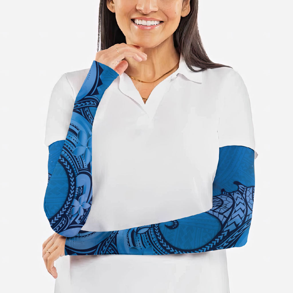 Polynesia Manta Ray Tattoo Arm Sleeves Tropical Plumeria Blue Polynesian Pattern LT14 - Polynesian Pride