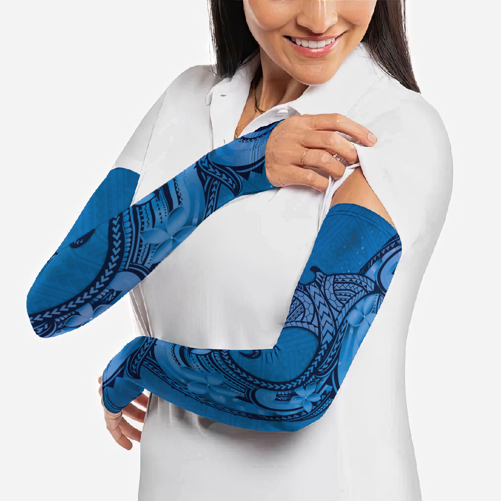 Polynesia Manta Ray Tattoo Arm Sleeves Tropical Plumeria Blue Polynesian Pattern LT14 - Polynesian Pride