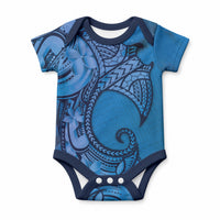 Polynesia Manta Ray Tattoo Baby Onesie Tropical Plumeria Blue Polynesian Pattern LT14 Blue - Polynesian Pride