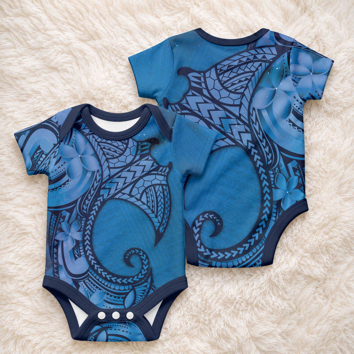 Polynesia Manta Ray Tattoo Baby Onesie Tropical Plumeria Blue Polynesian Pattern LT14 - Polynesian Pride