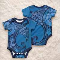 Polynesia Manta Ray Tattoo Baby Onesie Tropical Plumeria Blue Polynesian Pattern LT14 - Polynesian Pride