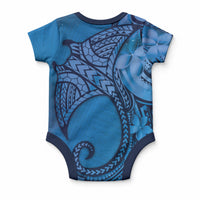 Polynesia Manta Ray Tattoo Baby Onesie Tropical Plumeria Blue Polynesian Pattern LT14 - Polynesian Pride