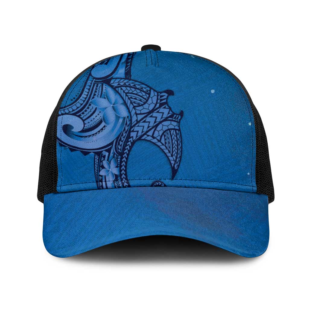 Polynesia Manta Ray Tattoo Baseball Net Cap Tropical Plumeria Blue Polynesian Pattern LT14 One Size Black Blue - Polynesian Pride