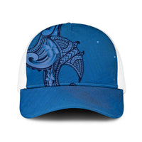 Polynesia Manta Ray Tattoo Baseball Net Cap Tropical Plumeria Blue Polynesian Pattern LT14 One Size White Blue - Polynesian Pride