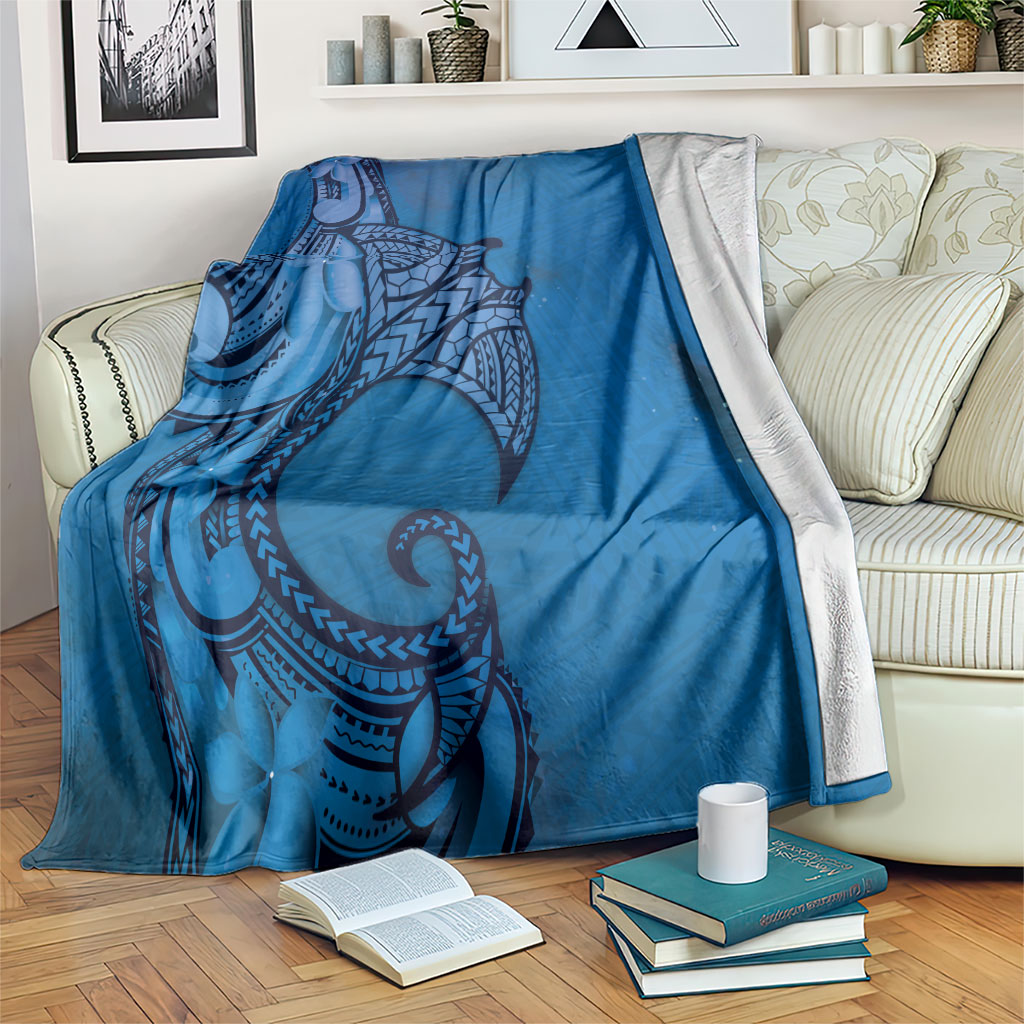 Polynesia Manta Ray Tattoo Blanket Tropical Plumeria Blue Polynesian Pattern LT14 Blue - Polynesian Pride