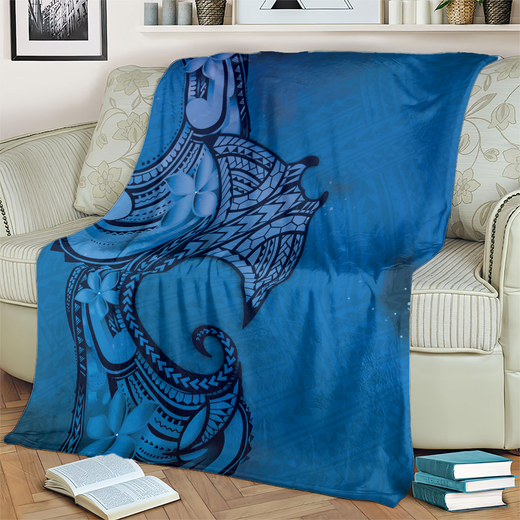 Polynesia Manta Ray Tattoo Blanket Tropical Plumeria Blue Polynesian Pattern LT14 - Polynesian Pride