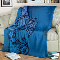 Polynesia Manta Ray Tattoo Blanket Tropical Plumeria Blue Polynesian Pattern LT14 - Polynesian Pride