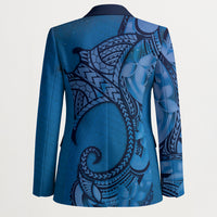 Polynesia Manta Ray Tattoo Blazer Tropical Plumeria Blue Polynesian Pattern LT14 - Polynesian Pride