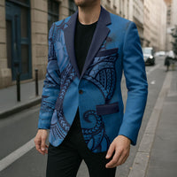 Polynesia Manta Ray Tattoo Blazer Tropical Plumeria Blue Polynesian Pattern LT14 - Polynesian Pride