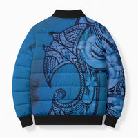 Polynesia Manta Ray Tattoo Bomber Puffer Jacket Tropical Plumeria Blue Polynesian Pattern LT14 - Polynesian Pride