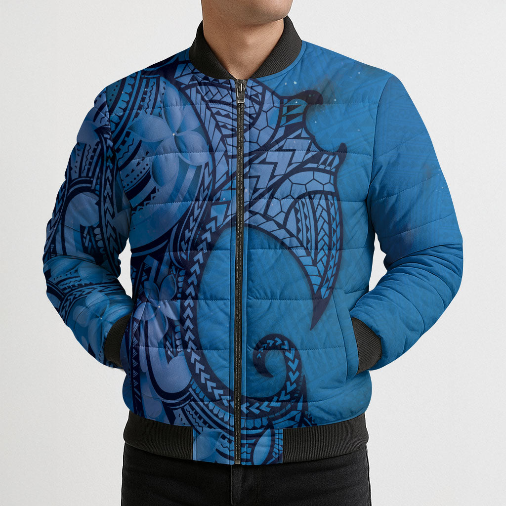 Polynesia Manta Ray Tattoo Bomber Puffer Jacket Tropical Plumeria Blue Polynesian Pattern LT14 - Polynesian Pride