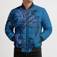 Polynesia Manta Ray Tattoo Bomber Puffer Jacket Tropical Plumeria Blue Polynesian Pattern LT14 - Polynesian Pride