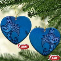 Polynesia Manta Ray Tattoo Ceramic Ornament Tropical Plumeria Blue Polynesian Pattern LT14 Heart Blue - Polynesian Pride