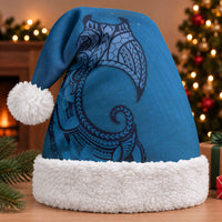 Polynesia Manta Ray Tattoo Christmas Santa Hat Tropical Plumeria Blue Polynesian Pattern LT14 With Fur Blue - Polynesian Pride