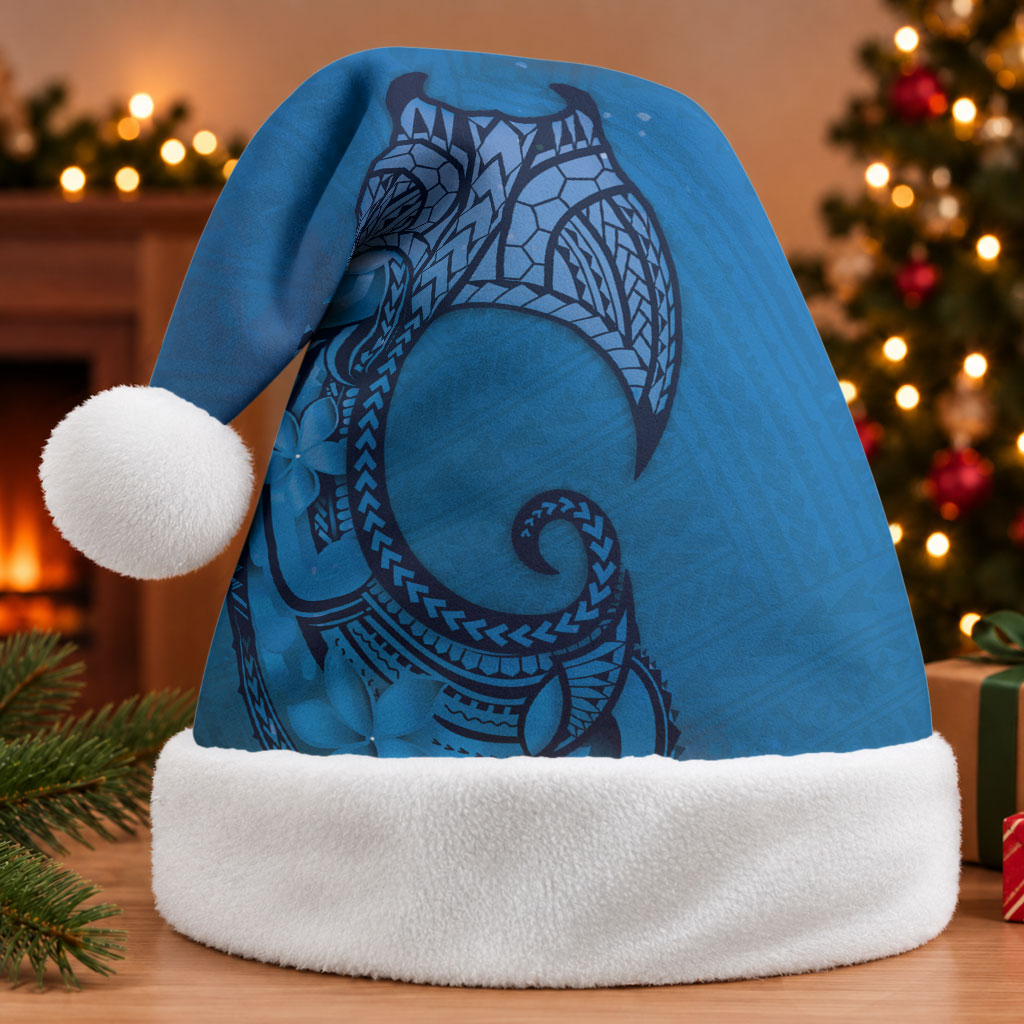 Polynesia Manta Ray Tattoo Christmas Santa Hat Tropical Plumeria Blue Polynesian Pattern LT14 Without Fur Blue - Polynesian Pride