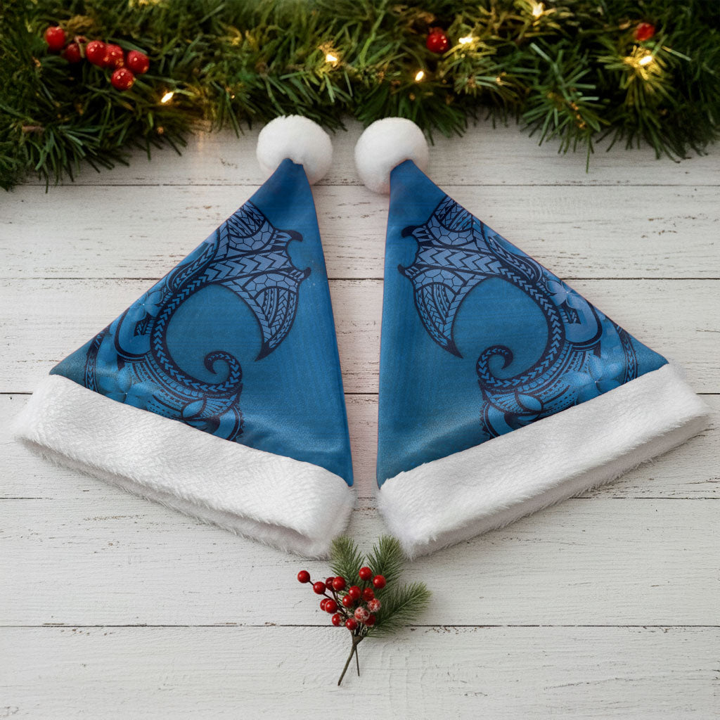 Polynesia Manta Ray Tattoo Christmas Santa Hat Tropical Plumeria Blue Polynesian Pattern LT14 - Polynesian Pride