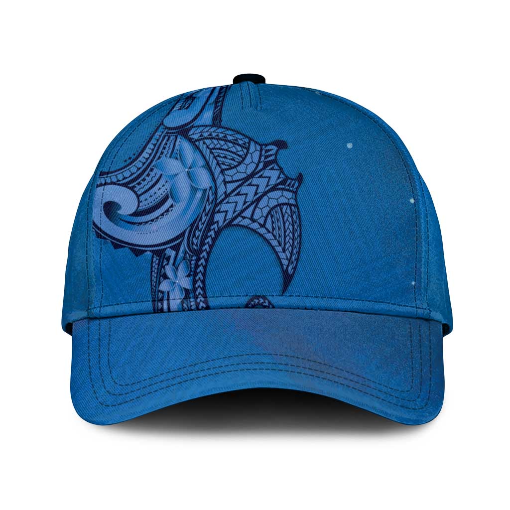 Polynesia Manta Ray Tattoo Classic Cap Tropical Plumeria Blue Polynesian Pattern LT14 Universal Fit Blue - Polynesian Pride