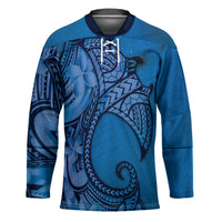 Polynesia Manta Ray Tattoo Hockey Jersey Tropical Plumeria Blue Polynesian Pattern LT14 Unisex Blue - Polynesian Pride