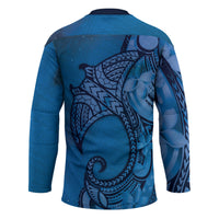 Polynesia Manta Ray Tattoo Hockey Jersey Tropical Plumeria Blue Polynesian Pattern LT14 - Polynesian Pride