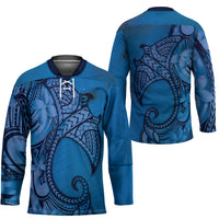 Polynesia Manta Ray Tattoo Hockey Jersey Tropical Plumeria Blue Polynesian Pattern LT14 - Polynesian Pride