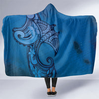 Polynesia Manta Ray Tattoo Hooded Blanket Tropical Plumeria Blue Polynesian Pattern LT14 One Size Blue - Polynesian Pride