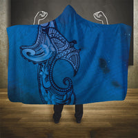Polynesia Manta Ray Tattoo Hooded Blanket Tropical Plumeria Blue Polynesian Pattern LT14 - Polynesian Pride