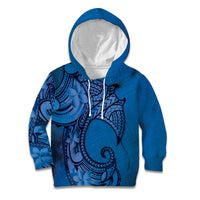 Polynesia Manta Ray Tattoo Kid Hoodie Tropical Plumeria Blue Polynesian Pattern LT14 Hoodie Blue - Polynesian Pride
