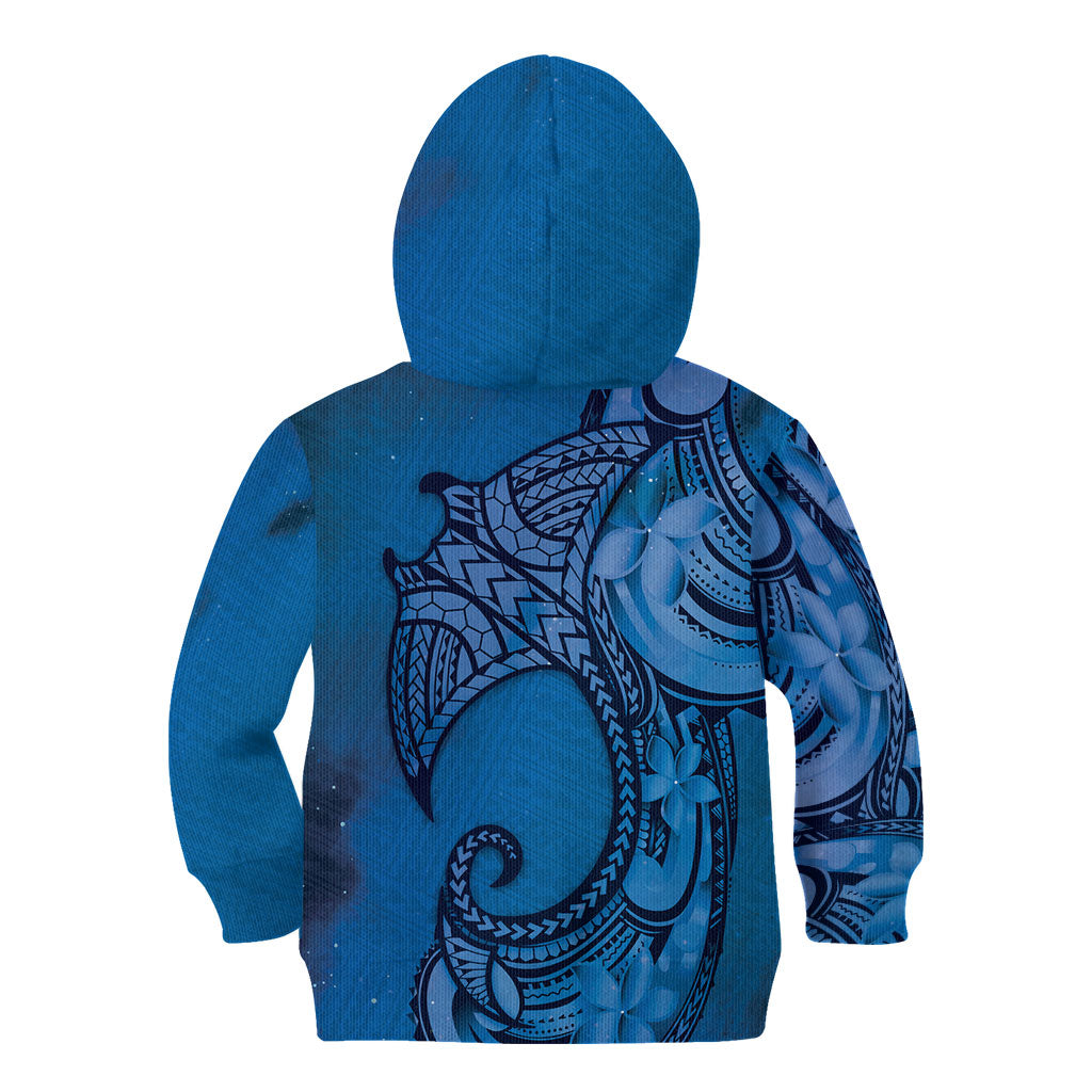 Polynesia Manta Ray Tattoo Kid Hoodie Tropical Plumeria Blue Polynesian Pattern LT14 - Polynesian Pride
