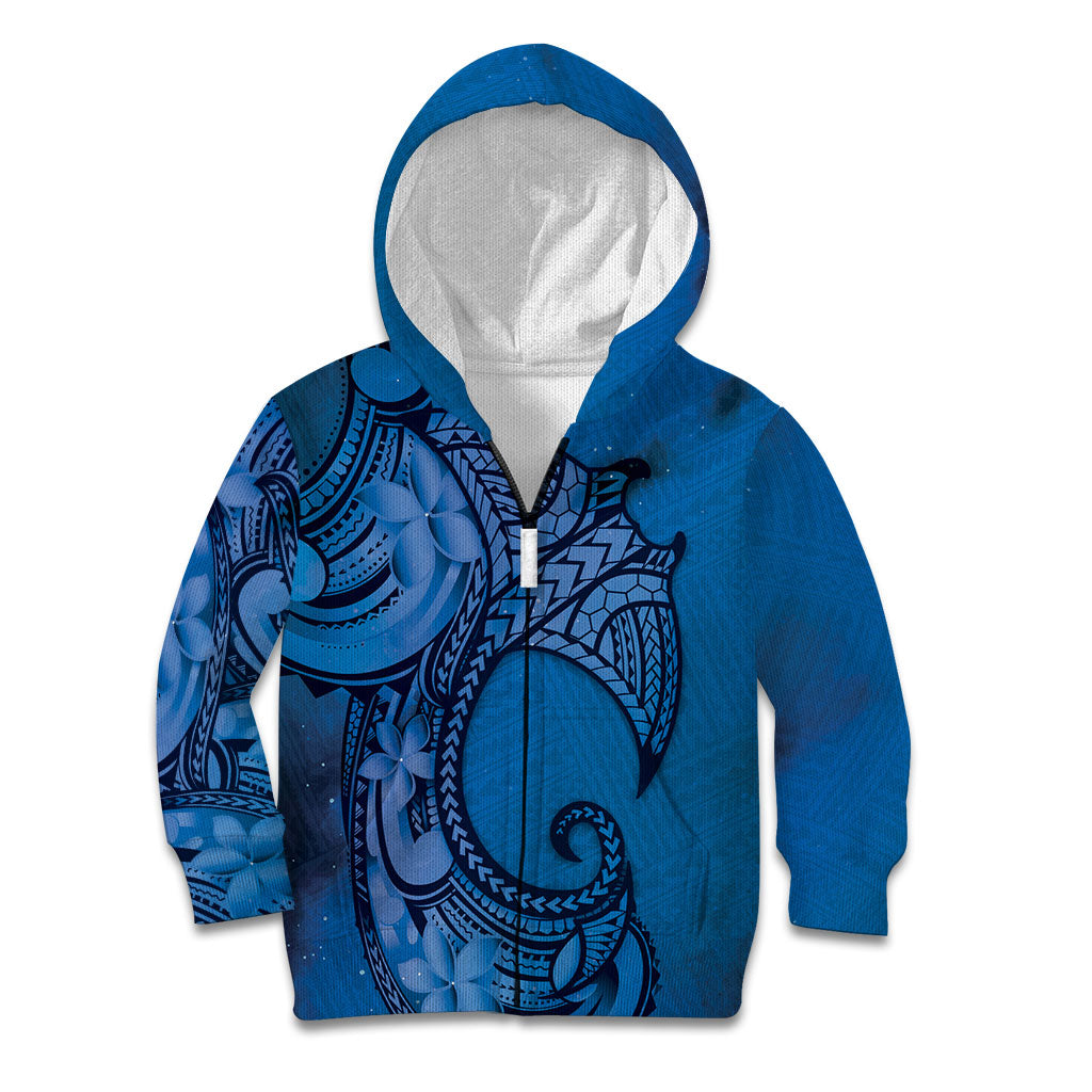 Polynesia Manta Ray Tattoo Kid Hoodie Tropical Plumeria Blue Polynesian Pattern LT14 Zip Hoodie Blue - Polynesian Pride