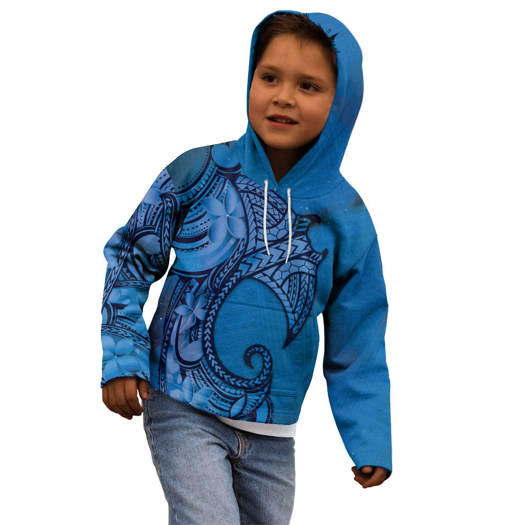 Polynesia Manta Ray Tattoo Kid Hoodie Tropical Plumeria Blue Polynesian Pattern LT14 - Polynesian Pride