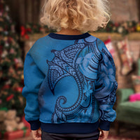 Polynesia Manta Ray Tattoo Kid Ugly Christmas Sweater Tropical Plumeria Blue Polynesian Pattern