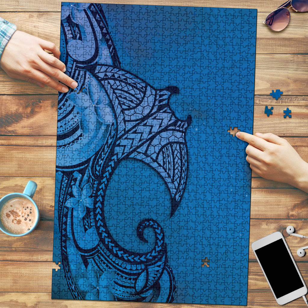 Polynesia Manta Ray Tattoo Puzzle Tropical Plumeria Blue Polynesian Pattern LT14 Blue - Polynesian Pride