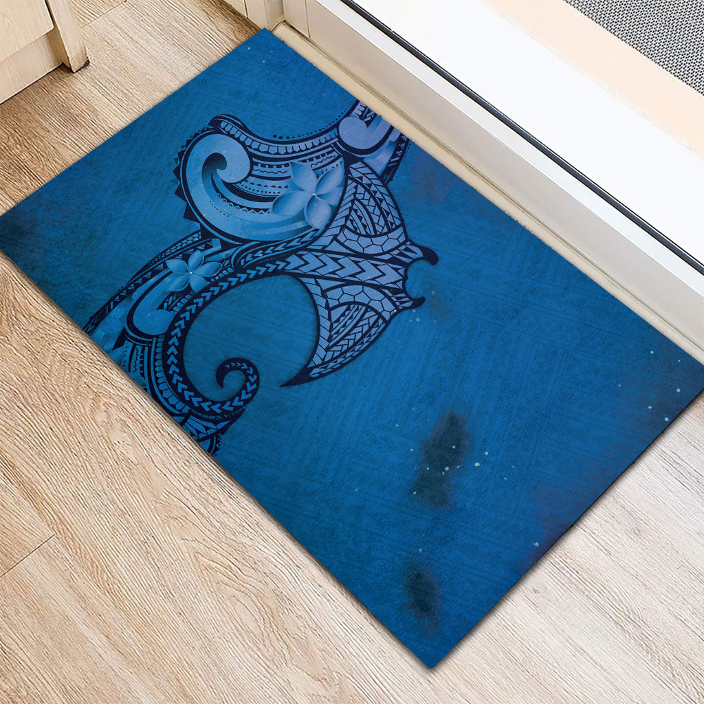 Polynesia Manta Ray Tattoo Rubber Doormat Tropical Plumeria Blue Polynesian Pattern LT14 - Polynesian Pride