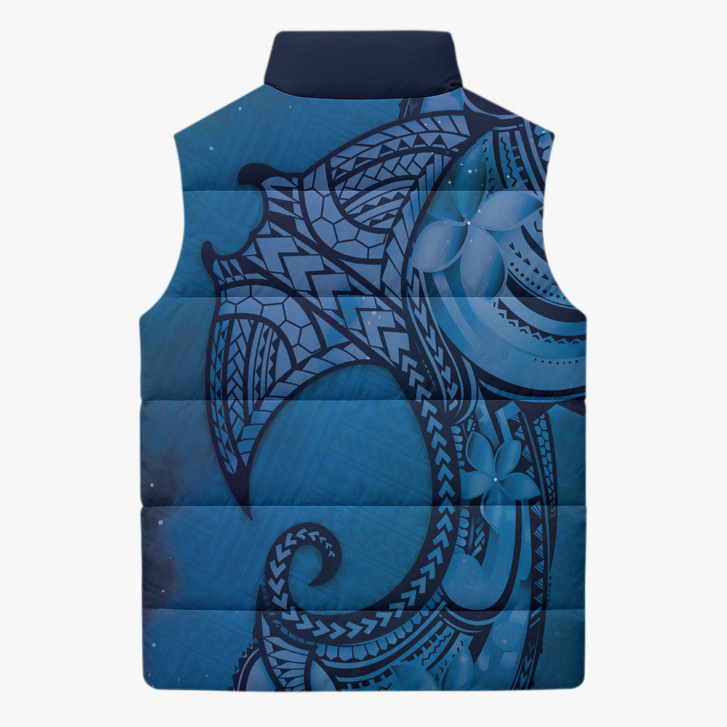 Polynesia Manta Ray Tattoo Sleeveless Puffer Jacket Tropical Plumeria Blue Polynesian Pattern LT14 - Polynesian Pride