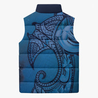 Polynesia Manta Ray Tattoo Sleeveless Puffer Jacket Tropical Plumeria Blue Polynesian Pattern LT14 - Polynesian Pride