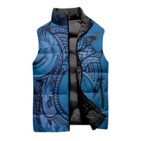 Polynesia Manta Ray Tattoo Sleeveless Puffer Jacket Tropical Plumeria Blue Polynesian Pattern LT14 - Polynesian Pride