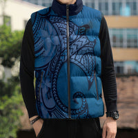 Polynesia Manta Ray Tattoo Sleeveless Puffer Jacket Tropical Plumeria Blue Polynesian Pattern LT14 - Polynesian Pride