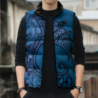 Polynesia Manta Ray Tattoo Sleeveless Puffer Jacket Tropical Plumeria Blue Polynesian Pattern LT14 - Polynesian Pride