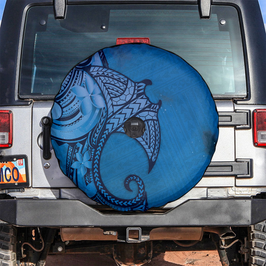Polynesia Manta Ray Tattoo Spare Tire Cover Tropical Plumeria Blue Polynesian Pattern LT14 Blue - Polynesian Pride