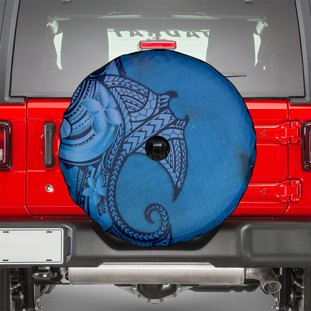 Polynesia Manta Ray Tattoo Spare Tire Cover Tropical Plumeria Blue Polynesian Pattern LT14 - Polynesian Pride