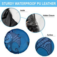 Polynesia Manta Ray Tattoo Spare Tire Cover Tropical Plumeria Blue Polynesian Pattern LT14 - Polynesian Pride