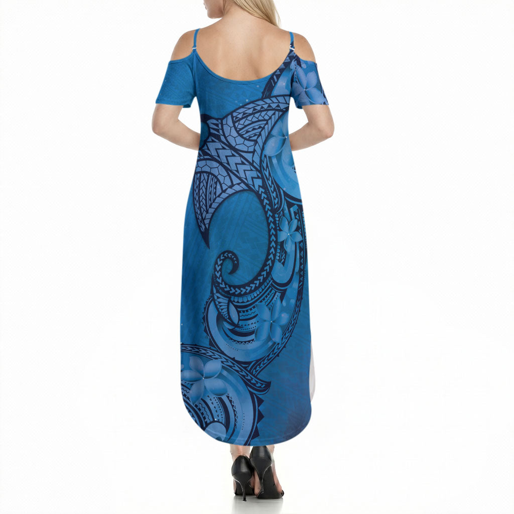 Polynesia Manta Ray Tattoo Summer Maxi Dress Tropical Plumeria Blue Polynesian Pattern LT14 - Polynesian Pride