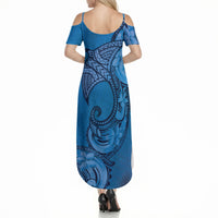 Polynesia Manta Ray Tattoo Summer Maxi Dress Tropical Plumeria Blue Polynesian Pattern LT14 - Polynesian Pride